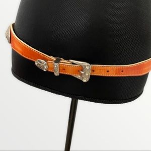 Renato Angi Italian Leather Belt Clear Rhinestones